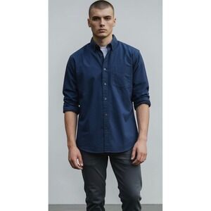 Mode of One Men's Relaxed-Fit Button-Down Twill Shirt blue L    new